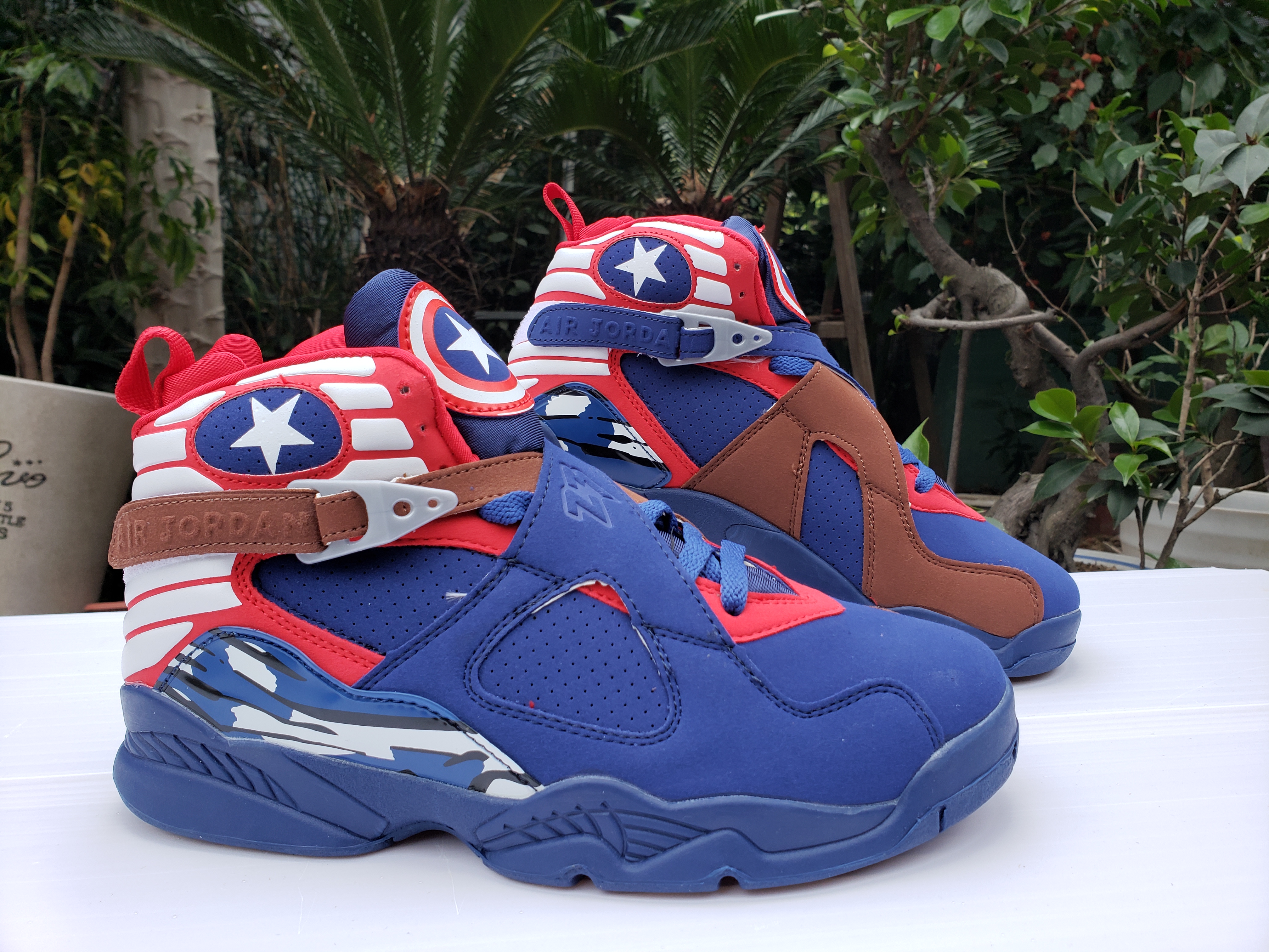 New Air Jordan 8 Retro Captain Blue Red White Shoes